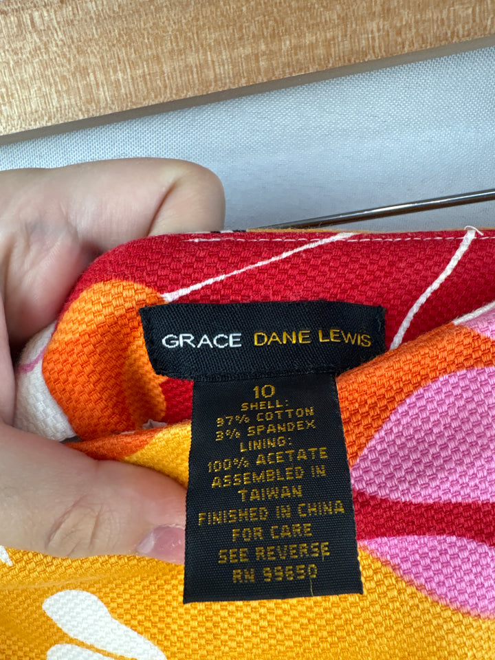 Women’s Grace Dane Lewis Size 10 Pink, White &amp; Orange Floral Pencil Skirt