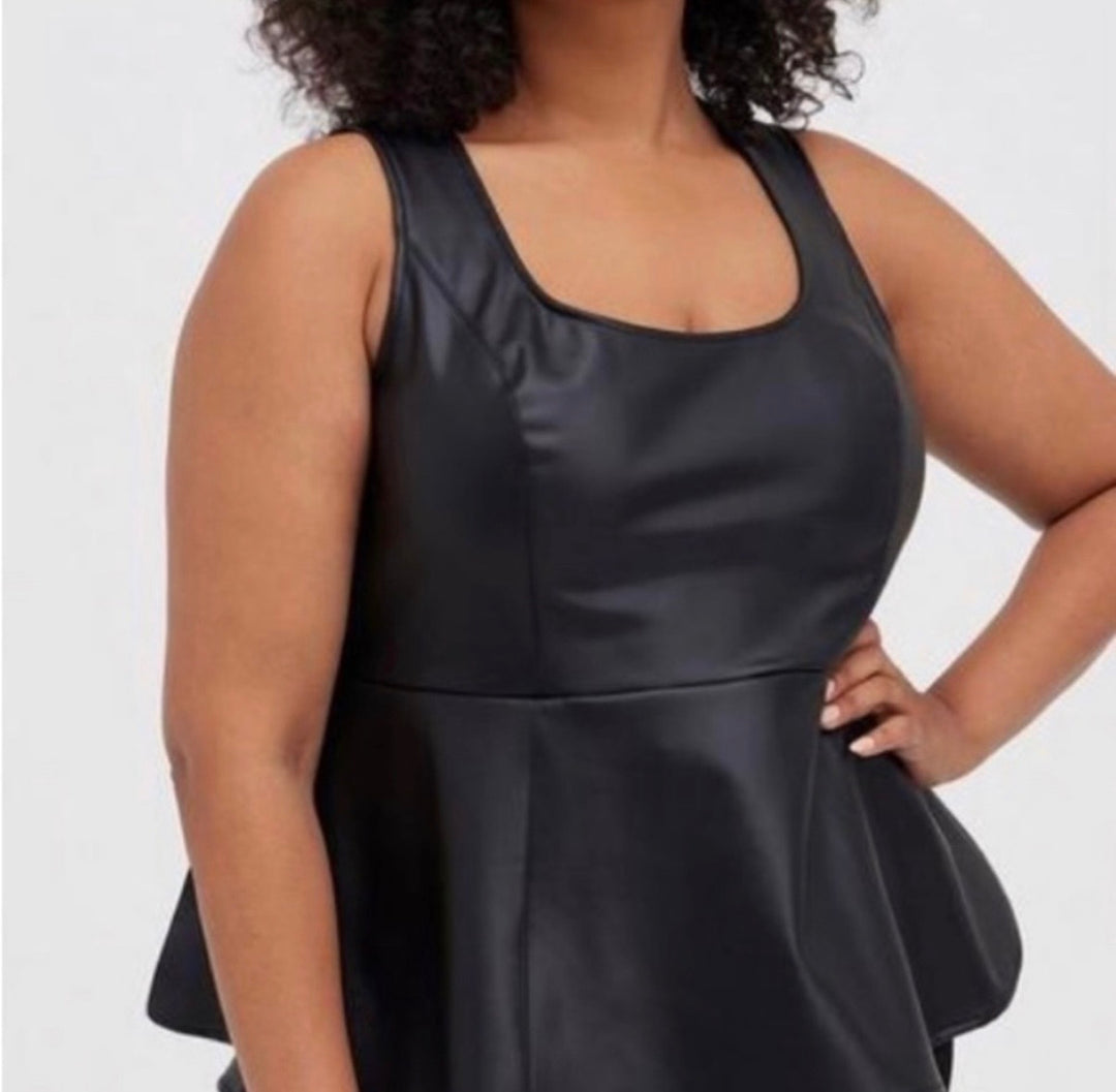 Torrid Faux Leather Peplum Tank – Black Size 1(14-16) NWOT