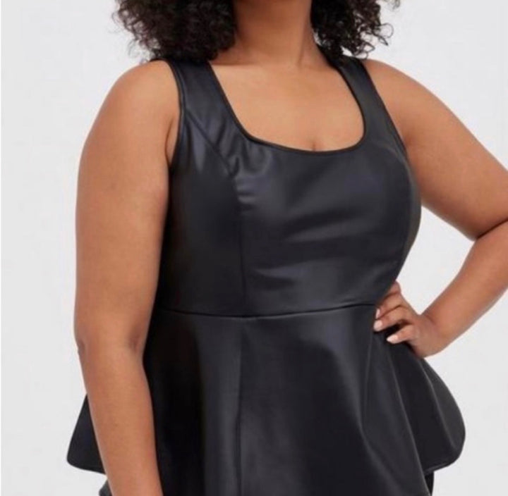 Torrid Faux Leather Peplum Tank – Black Size 1(14-16) NWOT