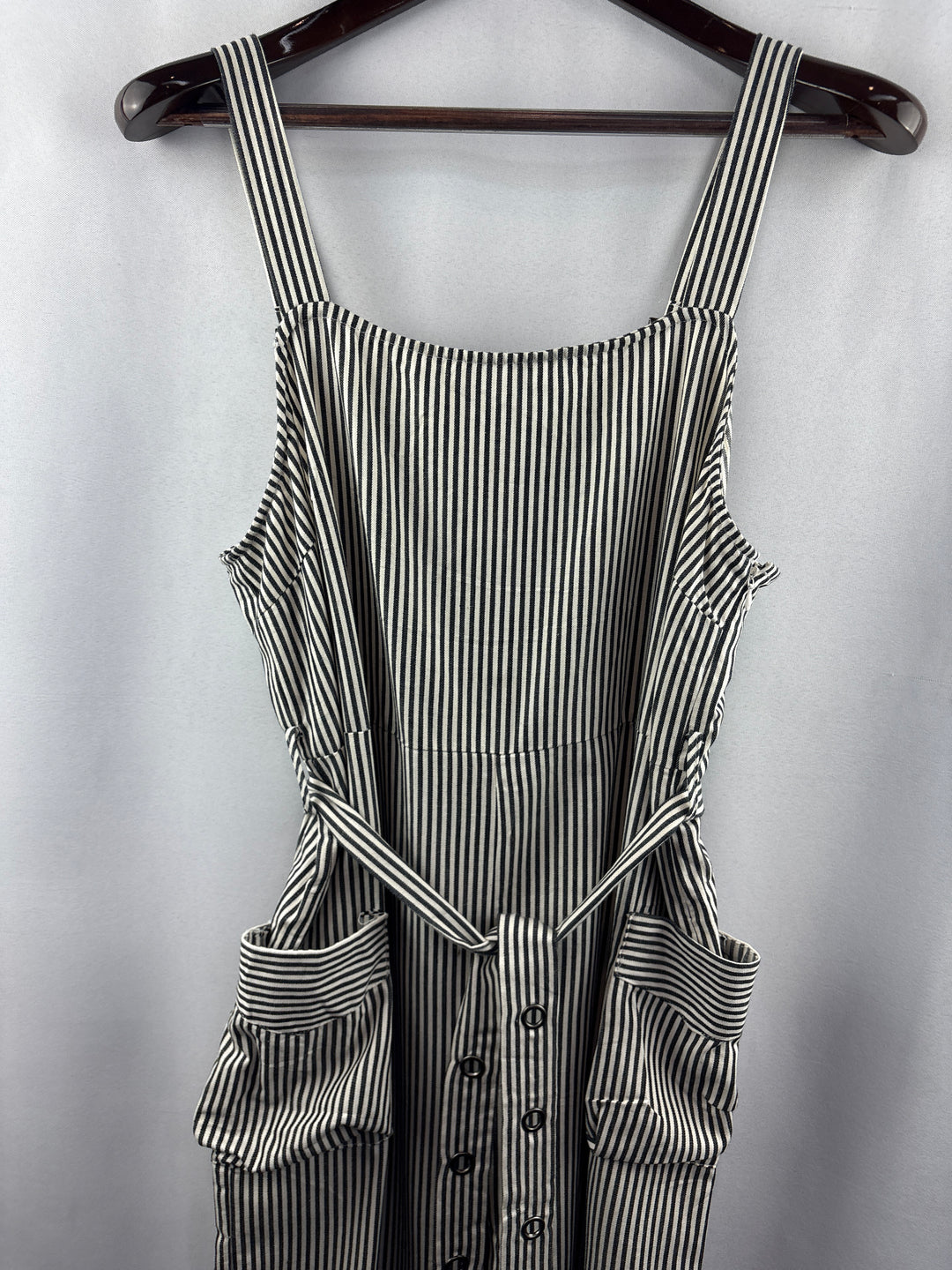 Women’s Hayden Large Black &amp; White Striped Sleeveless Jumpsuit