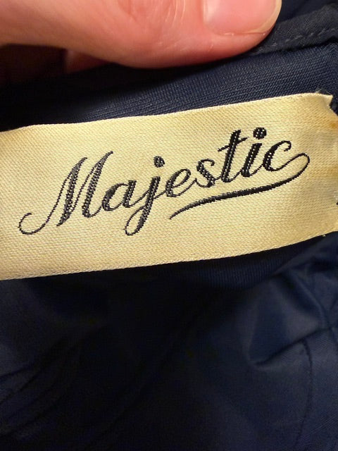 Majestic Vintage Navy Chiffon Ruffle Dress – Size 4–6, Union Made Canada