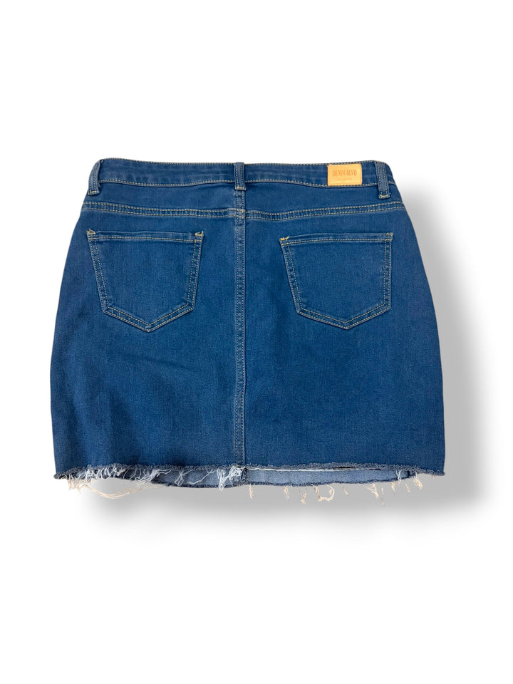 Denim BLVD Dark Wash Stretch Denim Mini Skirt Frayed Hem Y2K Size Large