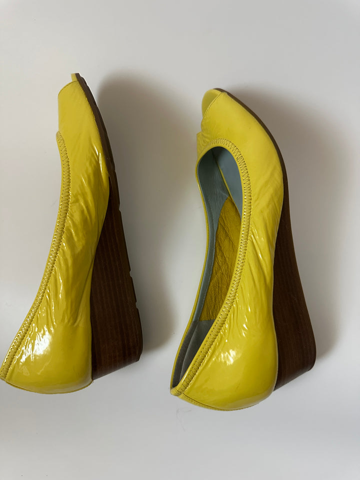 Cole Haan Tali Nike Air Peep-Toe Wedge Pumps in Citron