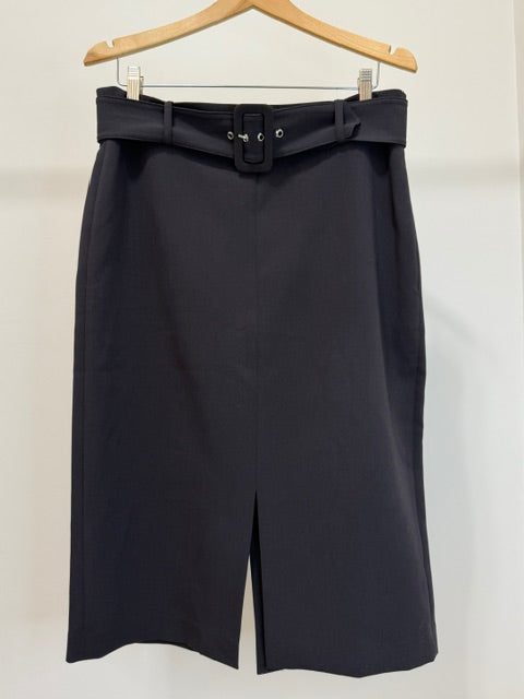 Nine West Belted Black Midi Skirt Sz14