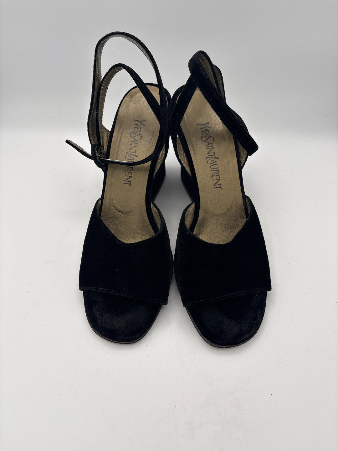 Women’s Yves Saint Laurent Size 10 Black Velvet Strappy Heels