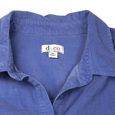 Women's D&Co. Blue Cotton Button-Up Shirt - Size 2X