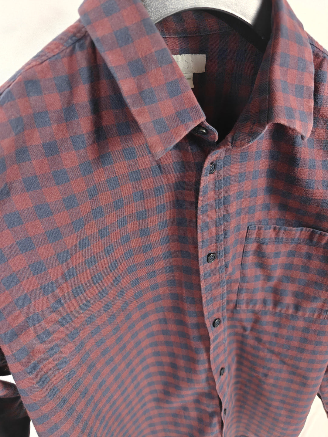 Mens COS Flannel Shirt Red Navy Size M