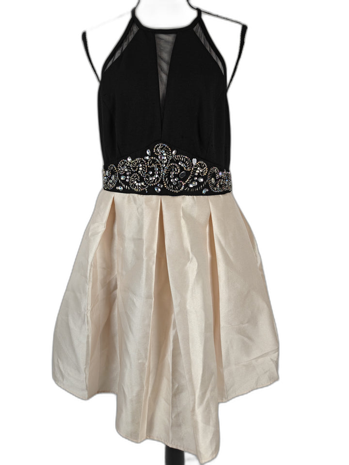Girls Nights Formal Dress Black Ivory Embellished High Low Size 13/14