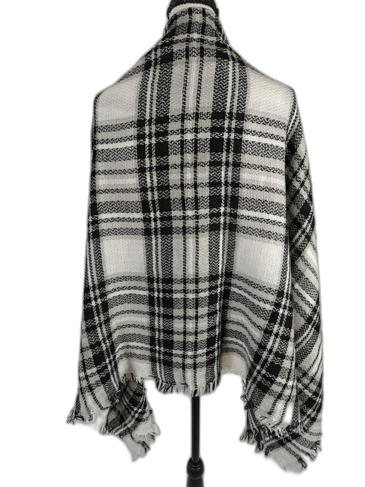 Women Unbranded Plaid Blanket Scarf Black White One Size