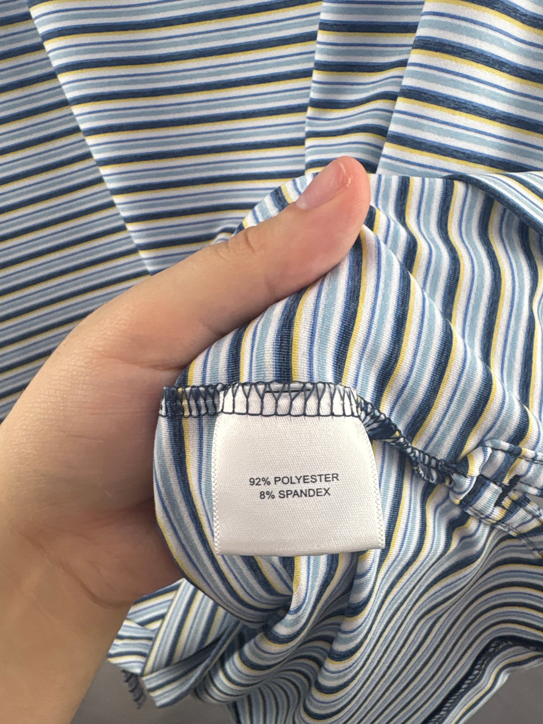Men’s Peter Millar Large Blue, White, &amp; Yellow Striped Polo