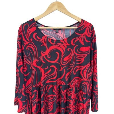 Women’s Ulla Popken Size 20/22 Red and Black Patterned Maxi Dress