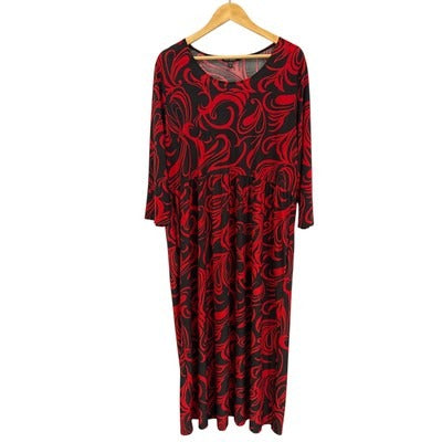 Women’s Ulla Popken Size 20/22 Red and Black Patterned Maxi Dress