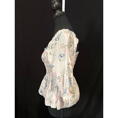 Saylor Womens Floral Print Peasant Blouse 3/4 Sleeve Elastic Ruffle Cotton Made In India Dry Clean Only