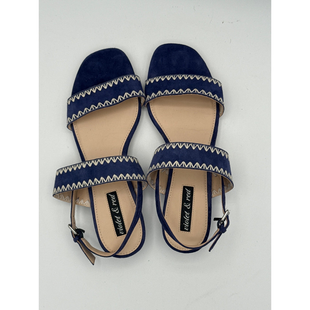 Violet & Red Blue Suede Zig-Zag Strap Sandals For Women