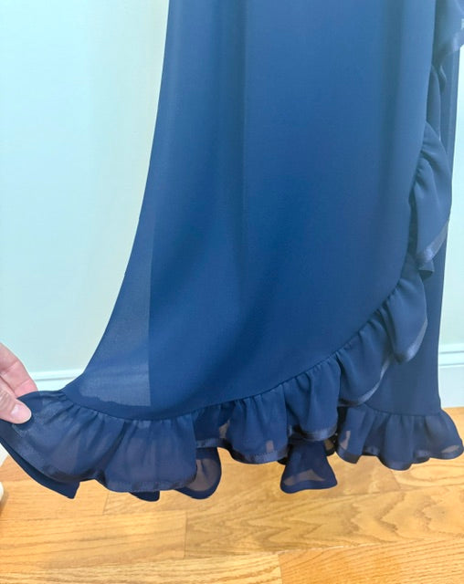 Majestic Vintage Navy Chiffon Ruffle Dress – Size 4–6, Union Made Canada