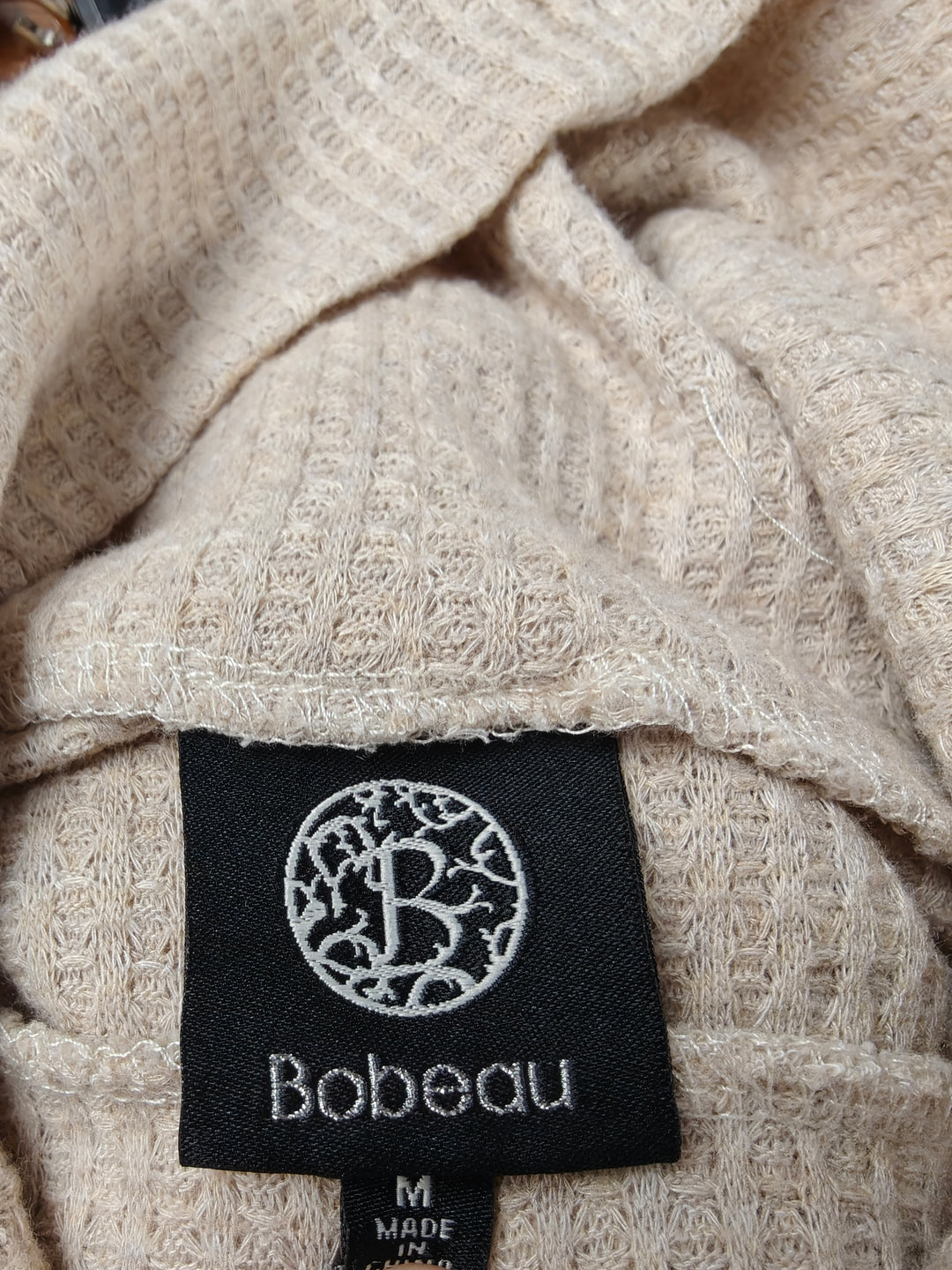 Women’s Bobeau Cowl Neck Waffle Knit Sweater Beige Size M