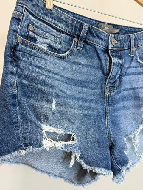 Torrid Distressed Denim Shorts Raw Hem 