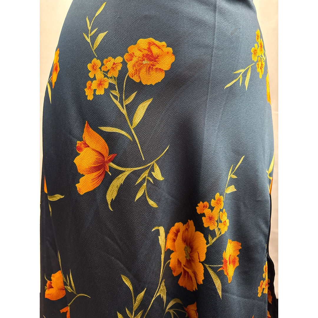Women’s Azazie Small Navy Blue Sleeveless Maxi Dress with Orange Florals & a Side Slit