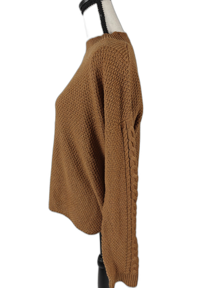 Women’s Pink Rose Cable Sleeve Sweater Brown Size XL