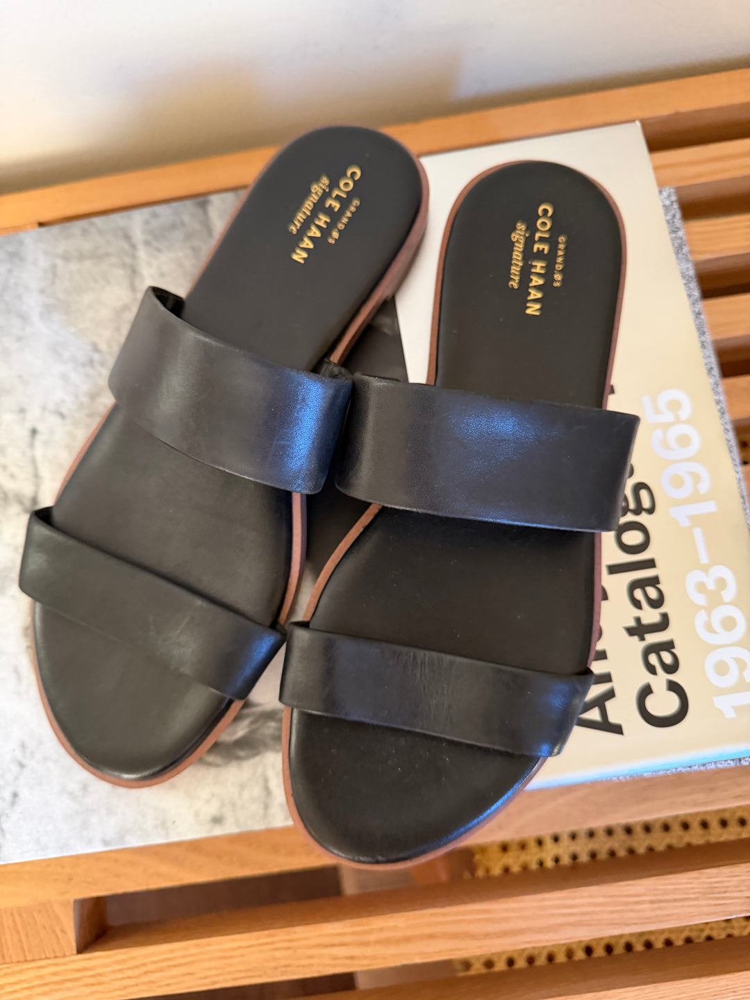 Cole Haan Grand.OS Black Leather Slide Sandals Size 7
