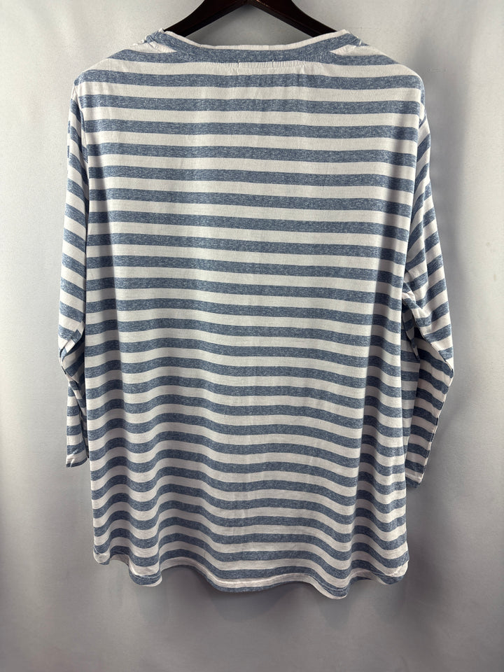 Women’s Fresh Produce 2X Blue &amp; White Striped Long Sleeve Shirt