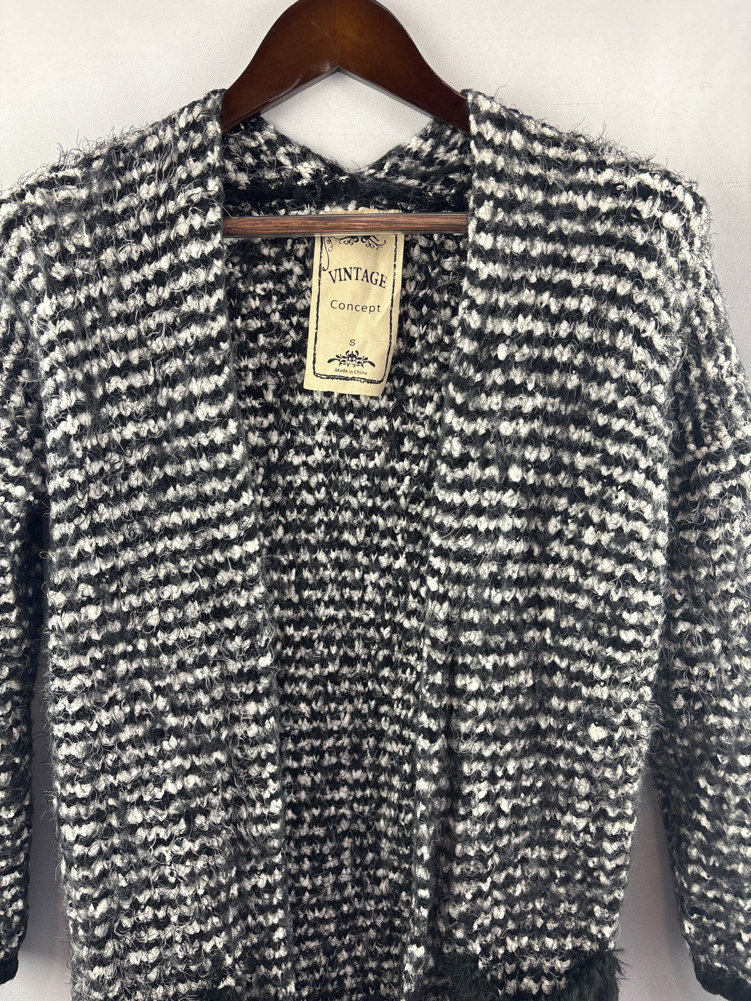 Women’s Vintage Concept Small Black &amp; White Fuzzy Cardigan
