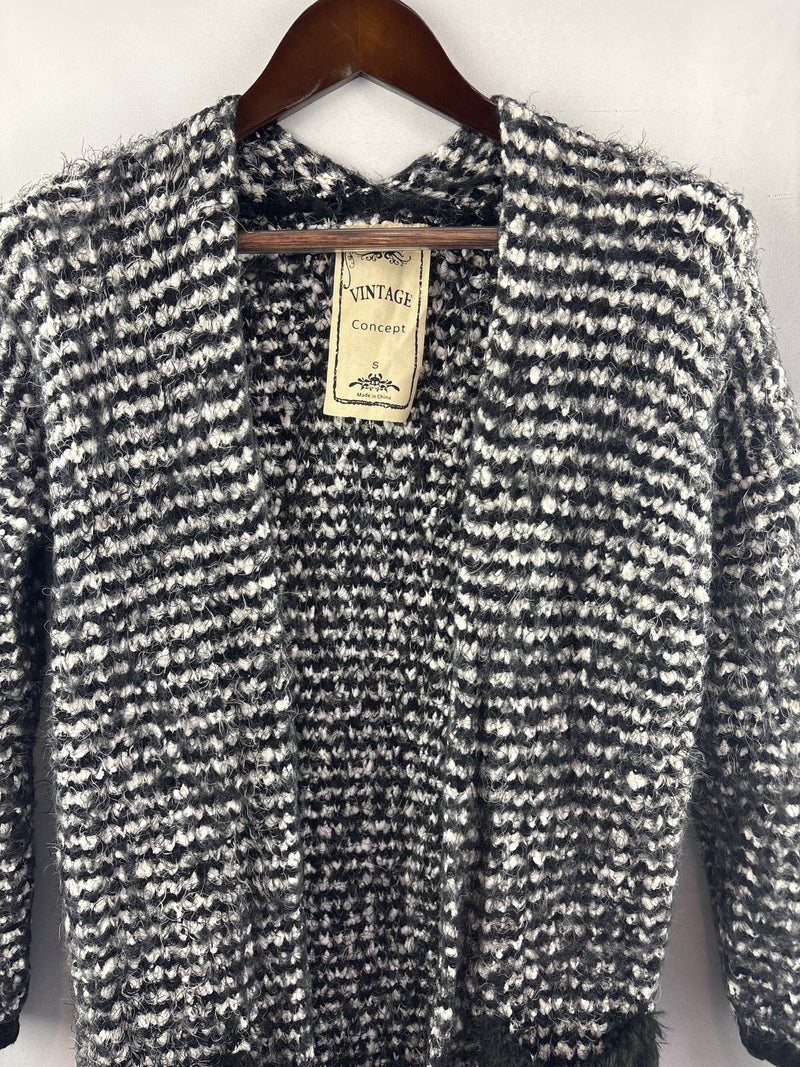 Women’s Vintage Concept Small Black & White Fuzzy Cardigan