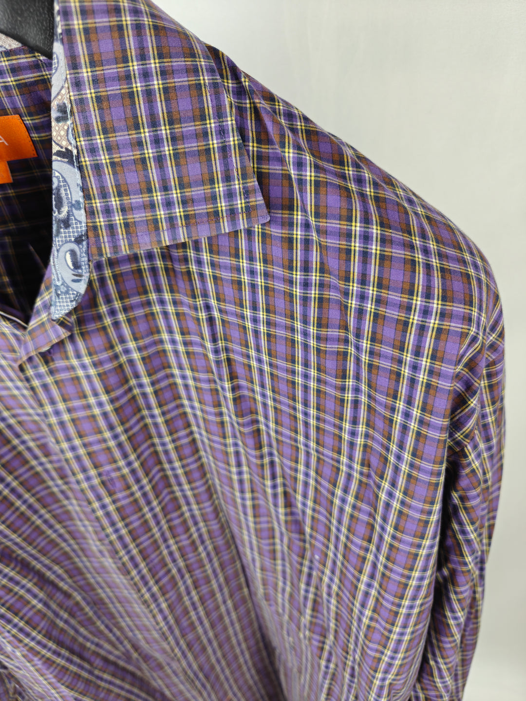 Men’s Tallia Plaid Button-Up Shirt Purple Multicolor XL 17½