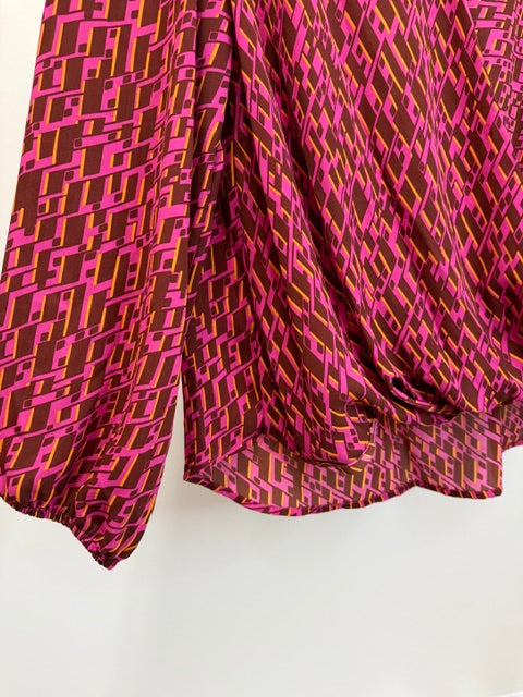 INC International Concepts Abstract Print Faux Wrap Blouse SzXL