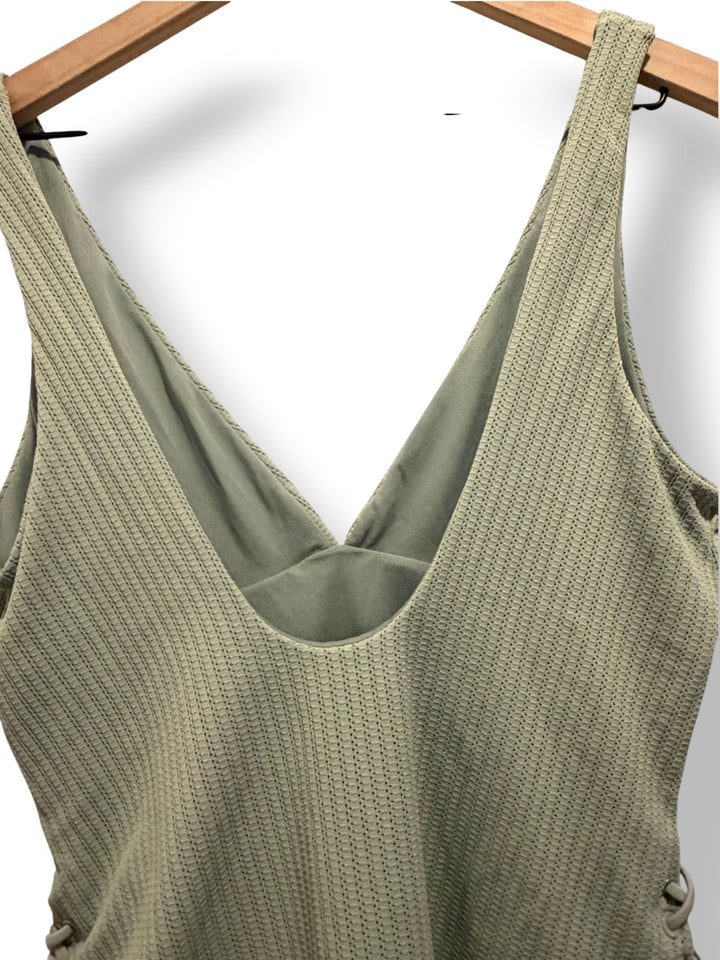 ASOS DESIGN Sage Green Ribbed Mesh Side Lace-Up One Piece Swimsuit Size 12 NWOT