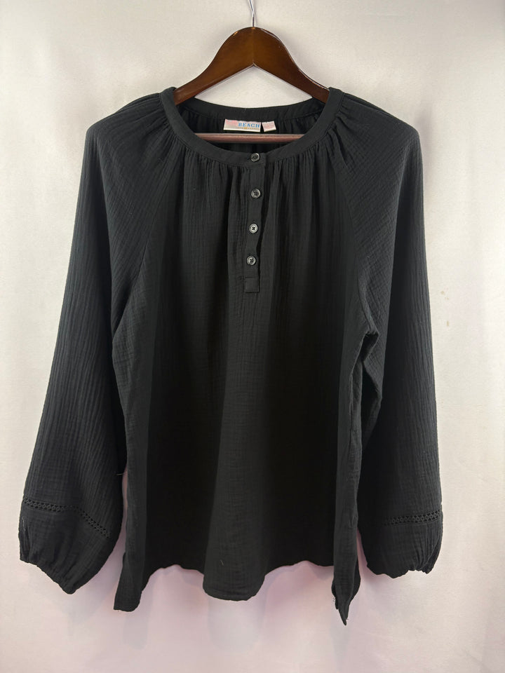Women’s Belle Beach Kim Gravel Large Black Long Sleeve Blouse
