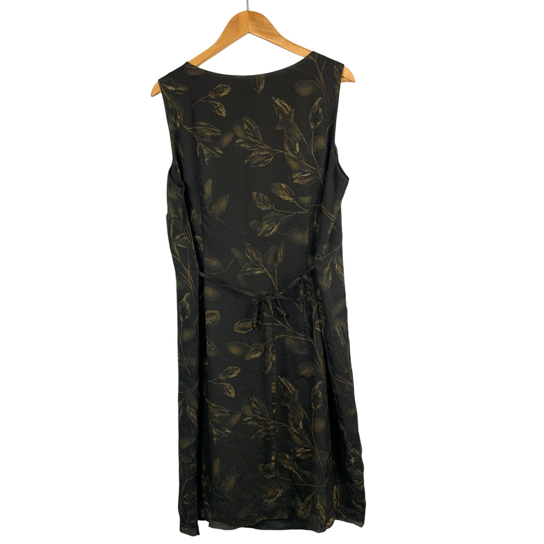 Norton McNaughton Sleeveless Black & Gold Leaf Pattern Dress XL Polyester