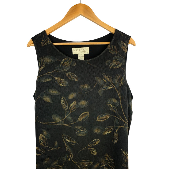 Norton McNaughton Sleeveless Black & Gold Leaf Pattern Dress XL Polyester