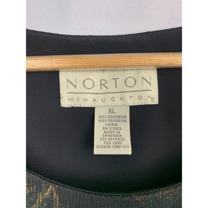 Norton McNaughton Sleeveless Black & Gold Leaf Pattern Dress XL Polyester