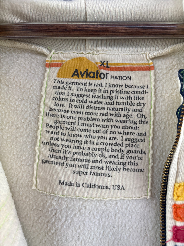 Men’s Aviator Nation XL Cream Zip-Up Hoodie w/ Multicolored Stripes