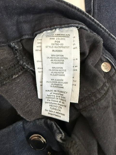 Good American High‑Rise Distressed Skinny Jeans Sz15 (Ankle, Dark Wash)