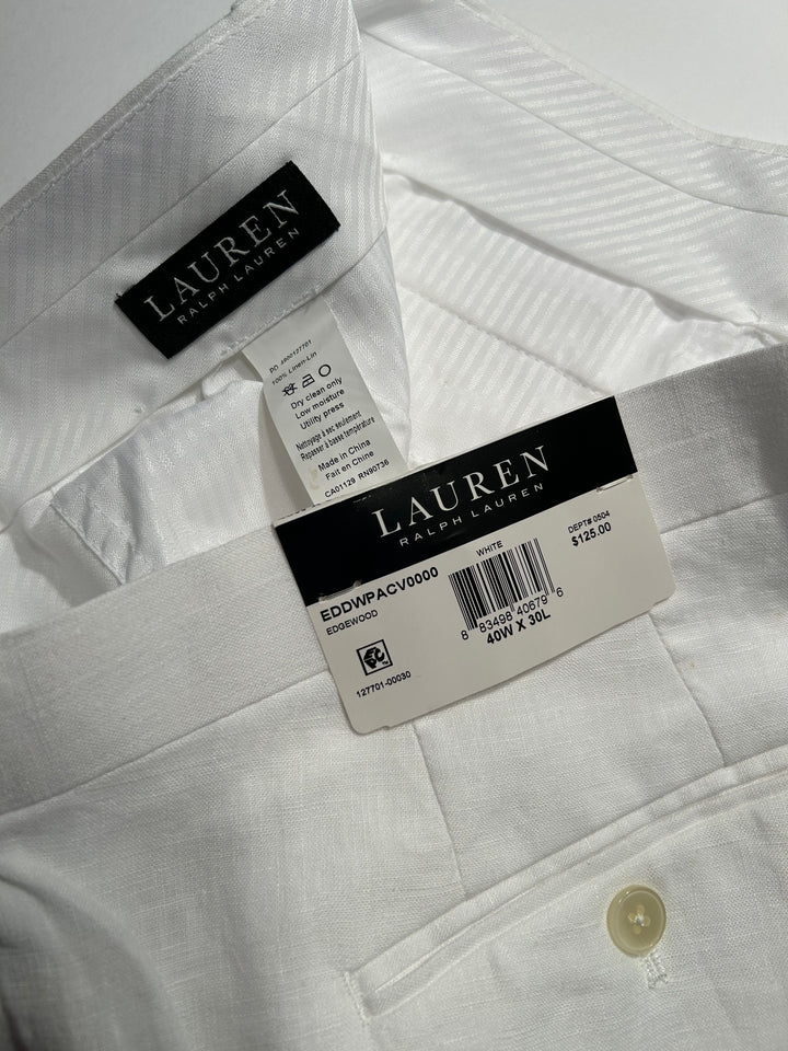 Lauren Ralph Lauren Men’s White Linen Suit 46R Jacket 40x30 Pants UltraFlex NEW!