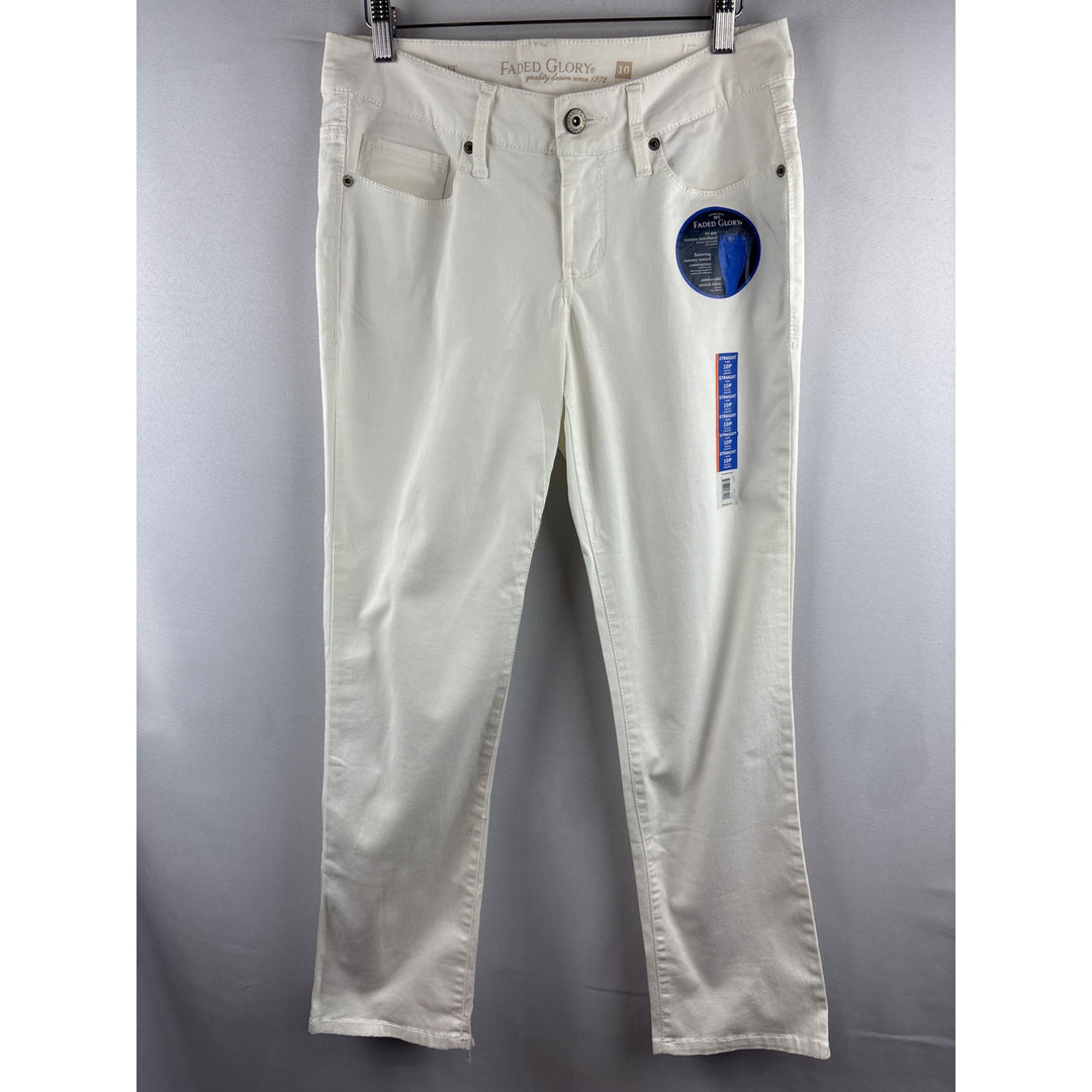 Faded Glory Classic White Denim Jeans Straight Leg Comfort Stretch Pants