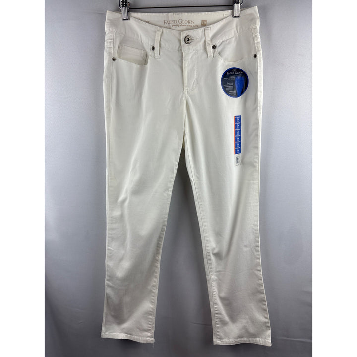 Faded Glory Classic White Denim Jeans Straight Leg Comfort Stretch Pants