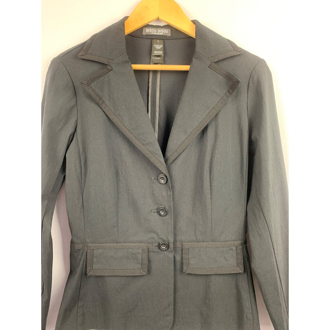 Bisou Bisou Michele Bohbot Womens Blazer Size 6 Black Classic Fit