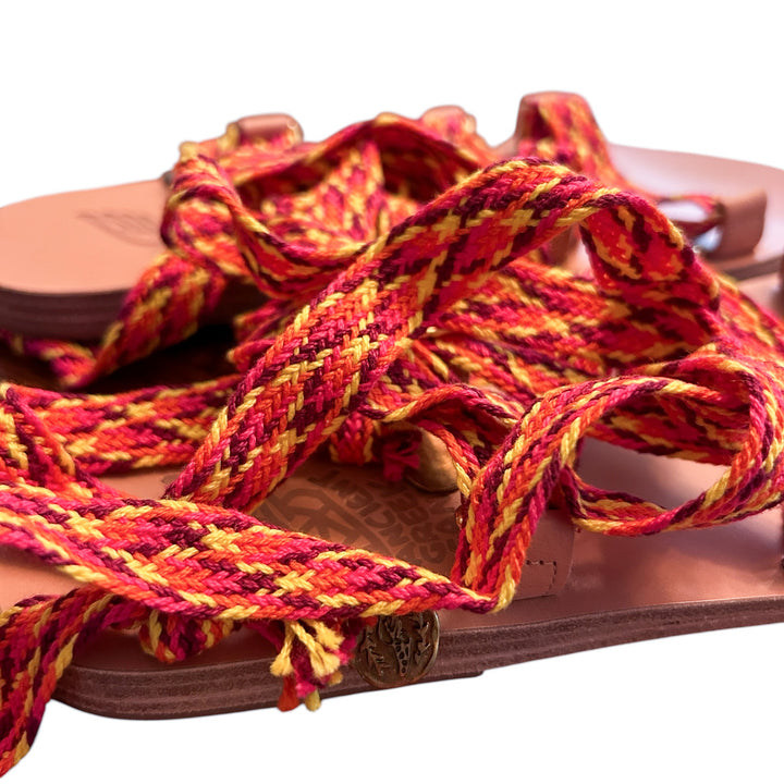 Ancient Greek Sandals Women's "Evelina" Flatform Sandals Woven Red Ankle Straps, with Box + Dustbag