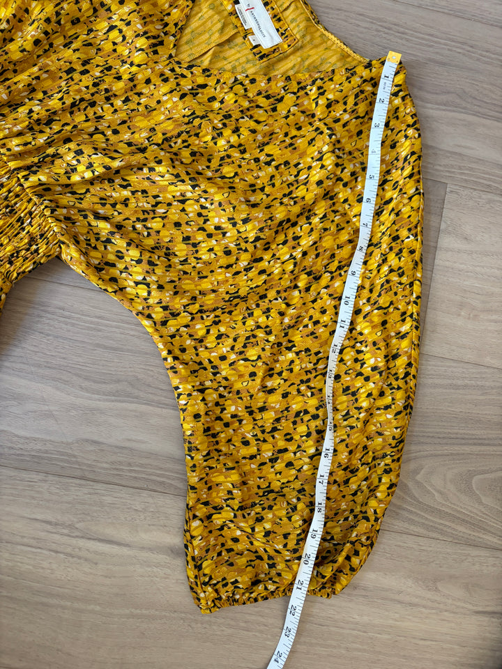 Anthropologie Yellow Floral Springtime Boho Party V-neck long Dress Size S