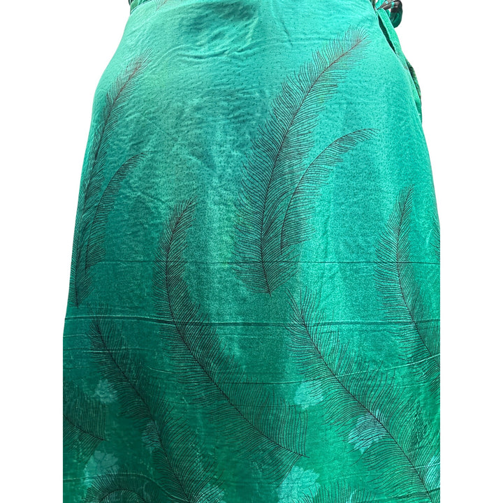 Vintage Green & Blue Wrap Skirt With Llama Motif & Feather Pattern