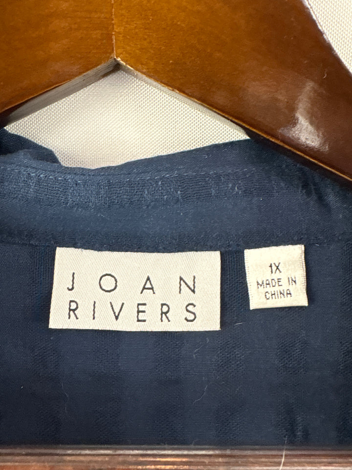 Women’s Joan Rivers Size 1X Navy Square Patterned Button Up