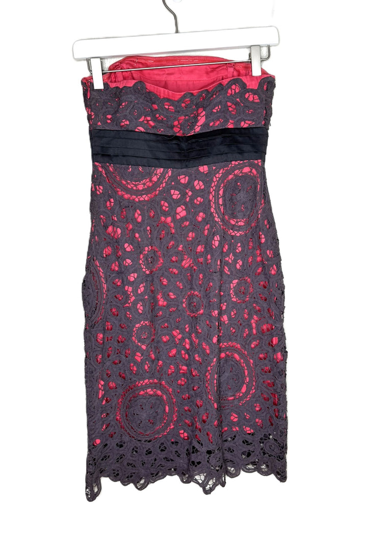 Anthropologie Floreat Pink & Gray Tube Dress, Crochet Overlay, Removable Straps, Size 0