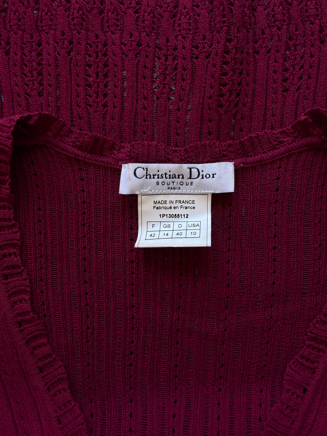 Archival John Galliano Era Christian Dior Burgundy V-Neck Sweater