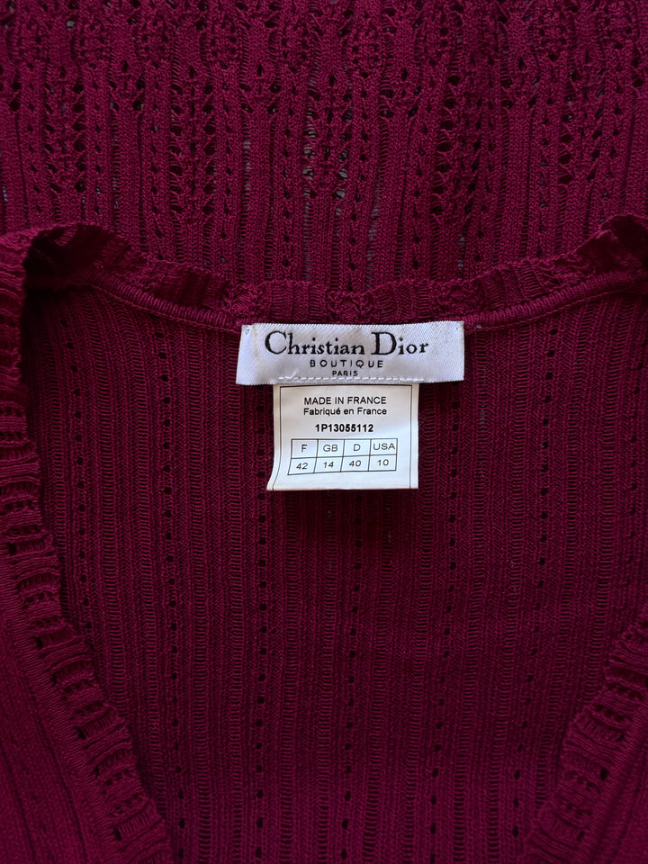 Archival John Galliano Era Christian Dior Burgundy V-Neck Sweater