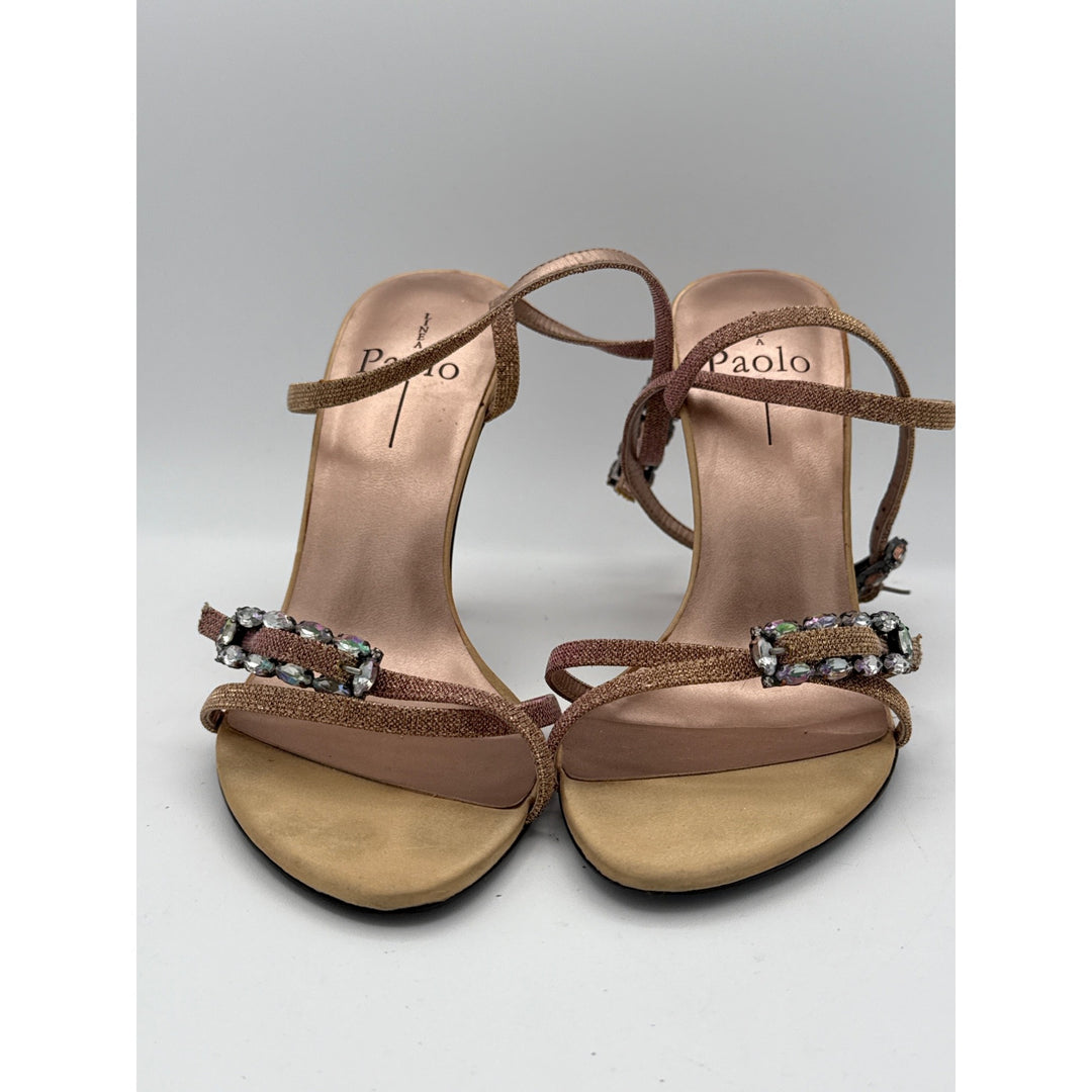 Linea Paolo 7M Womens Rhinestone-Embellished Sandals With Strappy Design & Textured Heels