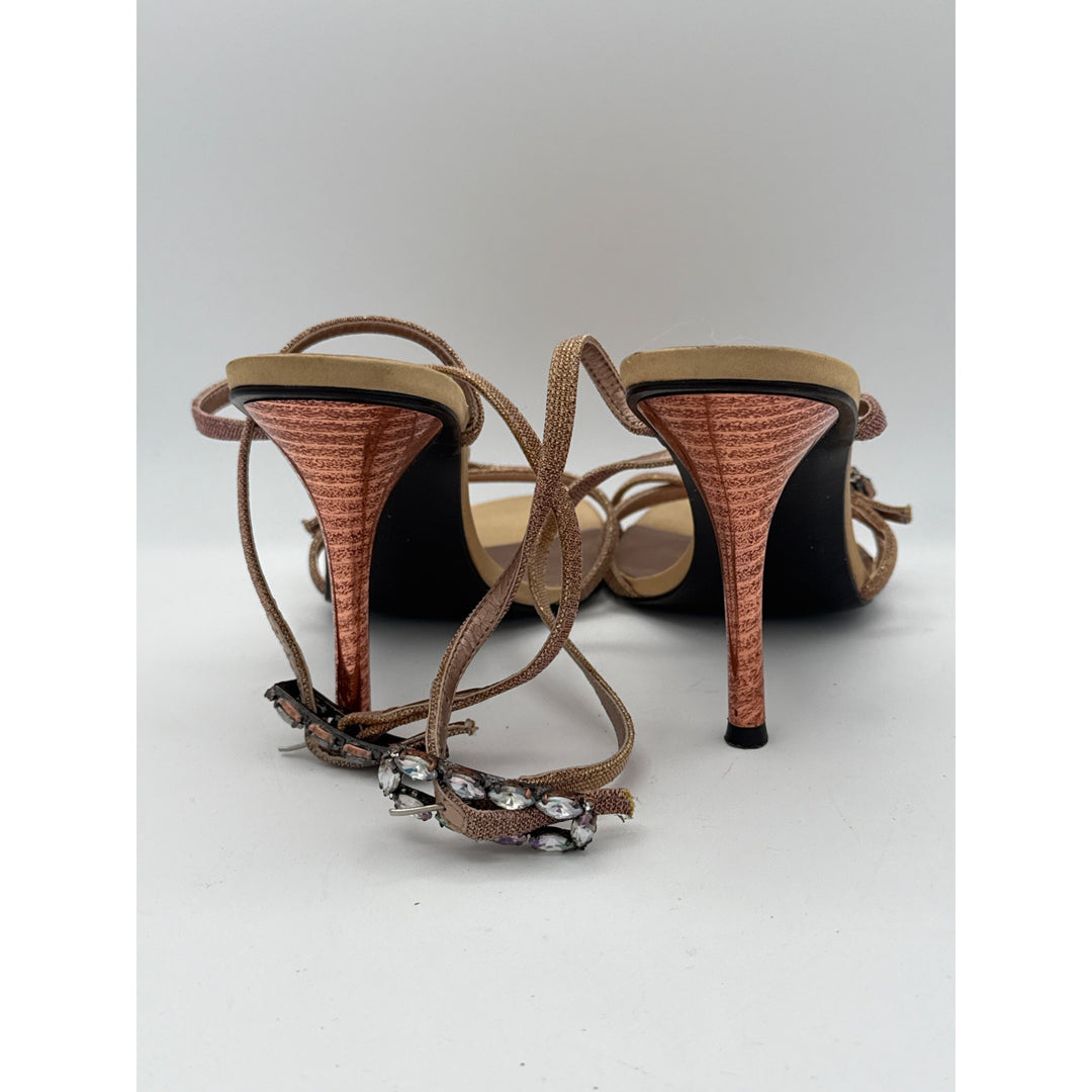 Linea Paolo 7M Womens Rhinestone-Embellished Sandals With Strappy Design & Textured Heels