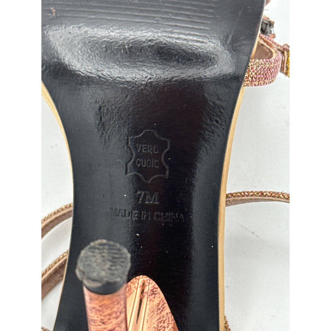 Linea Paolo 7M Womens Rhinestone-Embellished Sandals With Strappy Design & Textured Heels